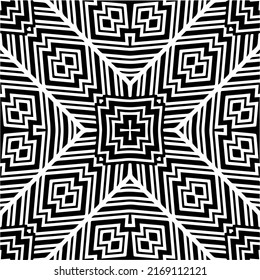 Resumen del patrón geométrico sin costuras.  Fondo vectorial blanco y negro. mandala negra.
