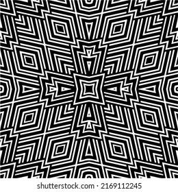 Abstract geometric seamless pattern.  Black and white vector background. black mandala.
