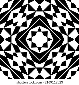 Abstraktes geometrisches nahtloses Muster.  Schwarz-weißer Vektorhintergrund. schwarze Mandala.
