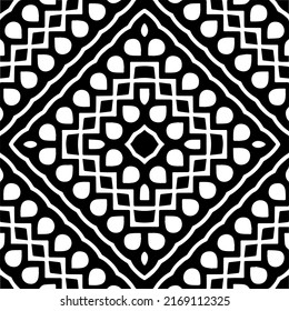 Resumen del patrón geométrico sin costuras.  Fondo vectorial blanco y negro. mandala negra.