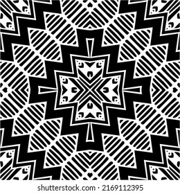 Resumen del patrón geométrico sin costuras.  Fondo vectorial blanco y negro. mandala negra.
