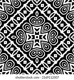 Abstract geometric seamless pattern.  Black and white vector background. black mandala.
