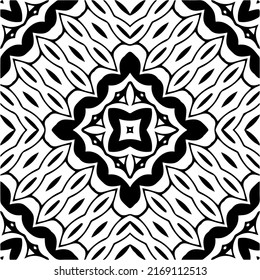 Abstract geometric seamless pattern.  Black and white vector background. black mandala.
