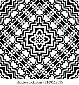 Resumen del patrón geométrico sin costuras.  Fondo vectorial blanco y negro. mandala negra.
