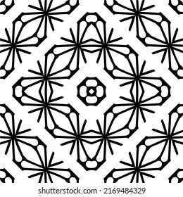 Resumen del patrón geométrico sin costuras.  Fondo vectorial blanco y negro. mandala negra.