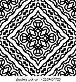 Resumen del patrón geométrico sin costuras.  Fondo vectorial blanco y negro. mandala negra.