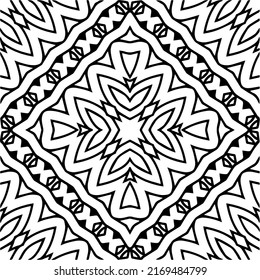 Abstract geometric seamless pattern.  Black and white vector background. black mandala.