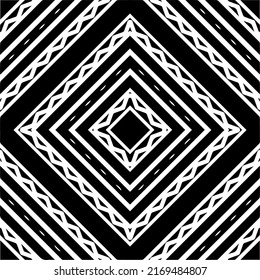 Resumen del patrón geométrico sin costuras.  Fondo vectorial blanco y negro. mandala negra.