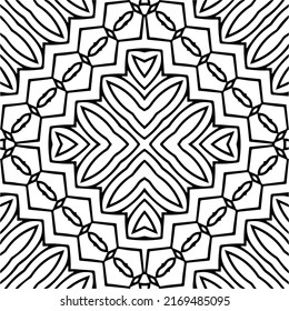 Abstract geometric seamless pattern.  Black and white vector background. black mandala.