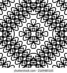 Abstract geometric seamless pattern.  Black and white vector background. black mandala.