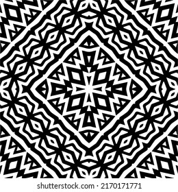Abstraktes geometrisches nahtloses Muster.  Schwarz-weißer Vektorhintergrund. monochrome Mandala.