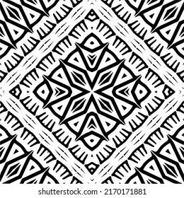 Abstract geometric seamless pattern.  Black and white vector background. monochrome mandala.