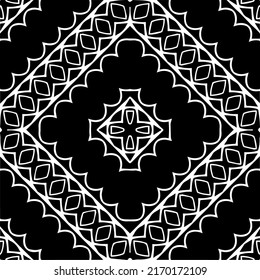 Abstraktes geometrisches nahtloses Muster.  Schwarz-weißer Vektorhintergrund. monochrome Mandala.