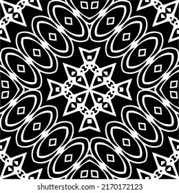 Abstract geometric seamless pattern.  Black and white vector background. monochrome mandala.