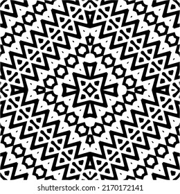 
Abstraktes geometrisches nahtloses Muster.  Schwarz-weißer Vektorhintergrund. monochrome Mandala.