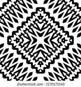 
Abstraktes geometrisches nahtloses Muster.  Schwarz-weißer Vektorhintergrund. monochrome Mandala.