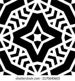 
Resumen del patrón geométrico sin costuras.  Fondo vectorial blanco y negro. mandala monocroma.