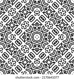 Abstract geometric seamless pattern.  Black and white vector background. monochrome mandala.