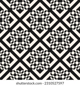 Resumen del patrón geométrico sin costuras. Fondo geométrico vectorial blanco y negro con cuadrados, rombos, baldosas repetidas. Patrón simple a cuadros. Textura de estilo retro. Diseño geo funky para impresión, ajuste