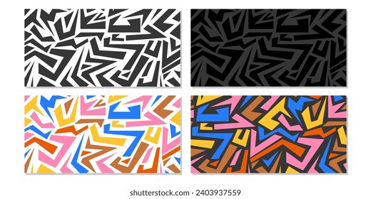 Abstract geometric seamless pattern, black and white and colorful on isolated background. Vector shapes, figures. For paper, cover, fabric, gift wrapping, notebook, bed linen