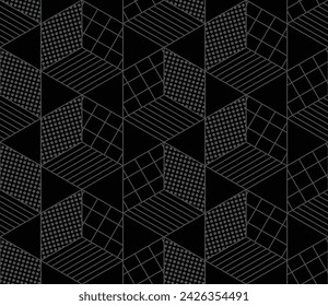Abstract geometric seamless pattern. Black and gray flower vector background.