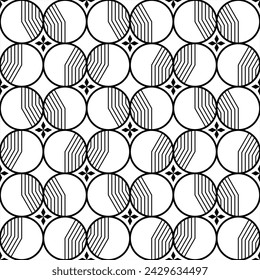 Abstract geometric seamless pattern. Black and white flower vector background.