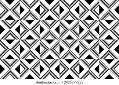 Abstract geometric seamless pattern. Black and white flower vector background.