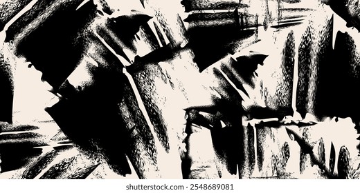 Abstract geometric seamless pattern with black and white colors and flowing organic shapes. Vector illustration