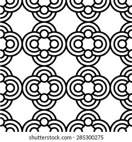 Abstract geometric seamless pattern. Black and white style pattern with circle.