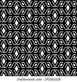 Abstract geometric seamless pattern. Black and white style pattern with rhombus and line.