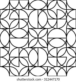 Abstract geometric seamless pattern. Black and white style pattern with circle and line.