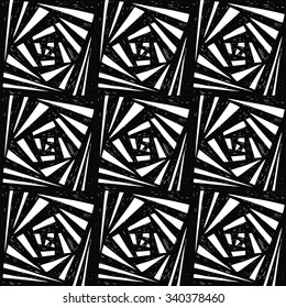 Abstract geometric seamless pattern of black and white squares, hand-drawn illustration.