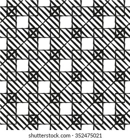 Abstract geometric seamless pattern. Black and white style pattern with rhombus and lines.