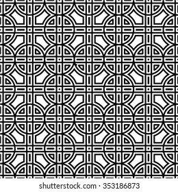 Abstract geometric seamless pattern. Black and white style pattern with circle and line.