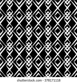 Abstract geometric seamless pattern. Black and white style pattern with rhombus and lines.