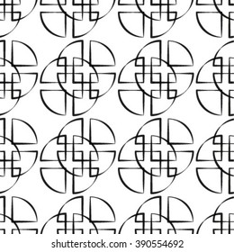 Abstract geometric seamless pattern. Black and white style pattern with circle.