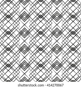 Abstract geometric seamless pattern. Black and white style pattern with rhombus and lines.