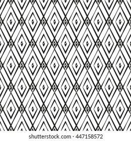 Abstract geometric seamless pattern. Black and white style pattern with rhombus and lines.
