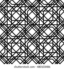Abstract geometric seamless pattern. Black and white style pattern with rhombus and lines.