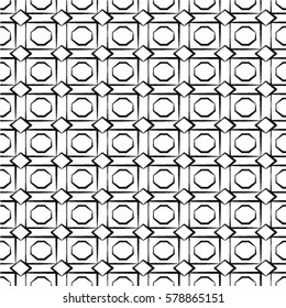 Abstract geometric seamless pattern. Black and white style pattern with circle and squares.