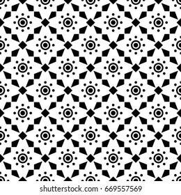 Abstract geometric seamless pattern. Black and white style pattern with circle and rhombus
