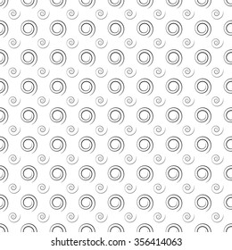 Abstract geometric seamless pattern with black-and-white spirals, lines, tapes. Vector endless pattern for creating card, web page background, wallpaper and textile.