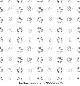 Abstract geometric seamless pattern with black-and-white spirals, lines, tapes. Vector endless pattern for creating card, web page background, wallpaper and textile.