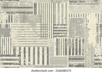 Abstract geometric seamless pattern with blots and an effect of attrition in retro colors. Vector shabby geometric carpet. Background for ceramic tile, wallpaper, linoleum, textile, rug, web page