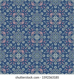 Abstract geometric seamless pattern in blue and pink. Textile printing, web design, wallpaper, border