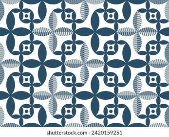 Resumen del patrón geométrico sin costuras. Fondo vectorial de flores azules y blancas.