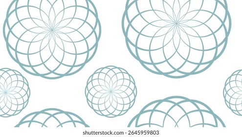 Abstract geometric seamless pattern with blue circles, spheres, and lines, a modern decorative vector illustration
