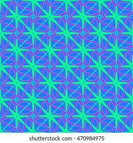 Abstract geometric seamless pattern in blue, violet and turquoise cyan colors.