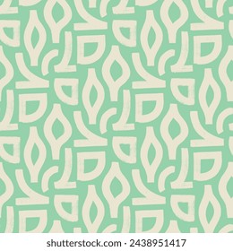 Abstract geometric seamless pattern with bold brush strokes and basic shapes. Curved lines, labyrinth motif background. Geometrical shapes pastel colored seamless pattern. Brutal style wallpaper.