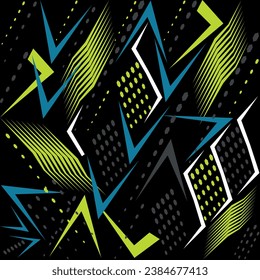 Abstract geometric seamless pattern for boys. Sport wallpaper black and green. Extreme sport pattern